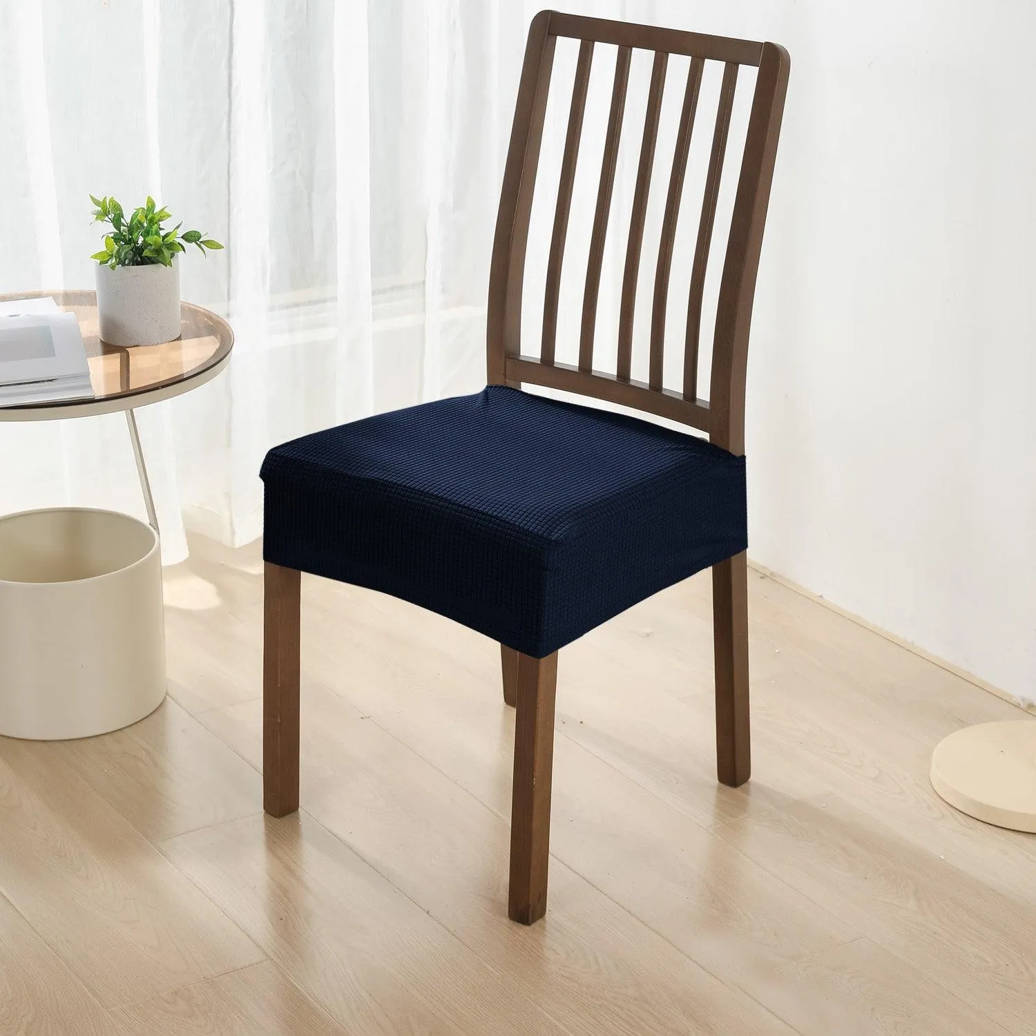 100% Waterproof Jacquard Dining Chair Seat Cushion Cover, Navy Blue