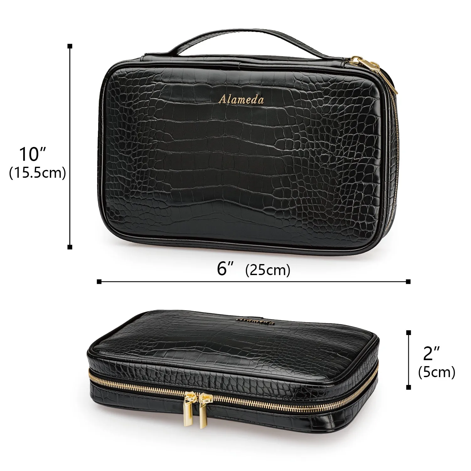 Alameda Travel Jewelry Organizer Case Crocodile Grain Leather Jewelry Storage Bag for Earrings, Necklace, Bracelet, Rings, Green