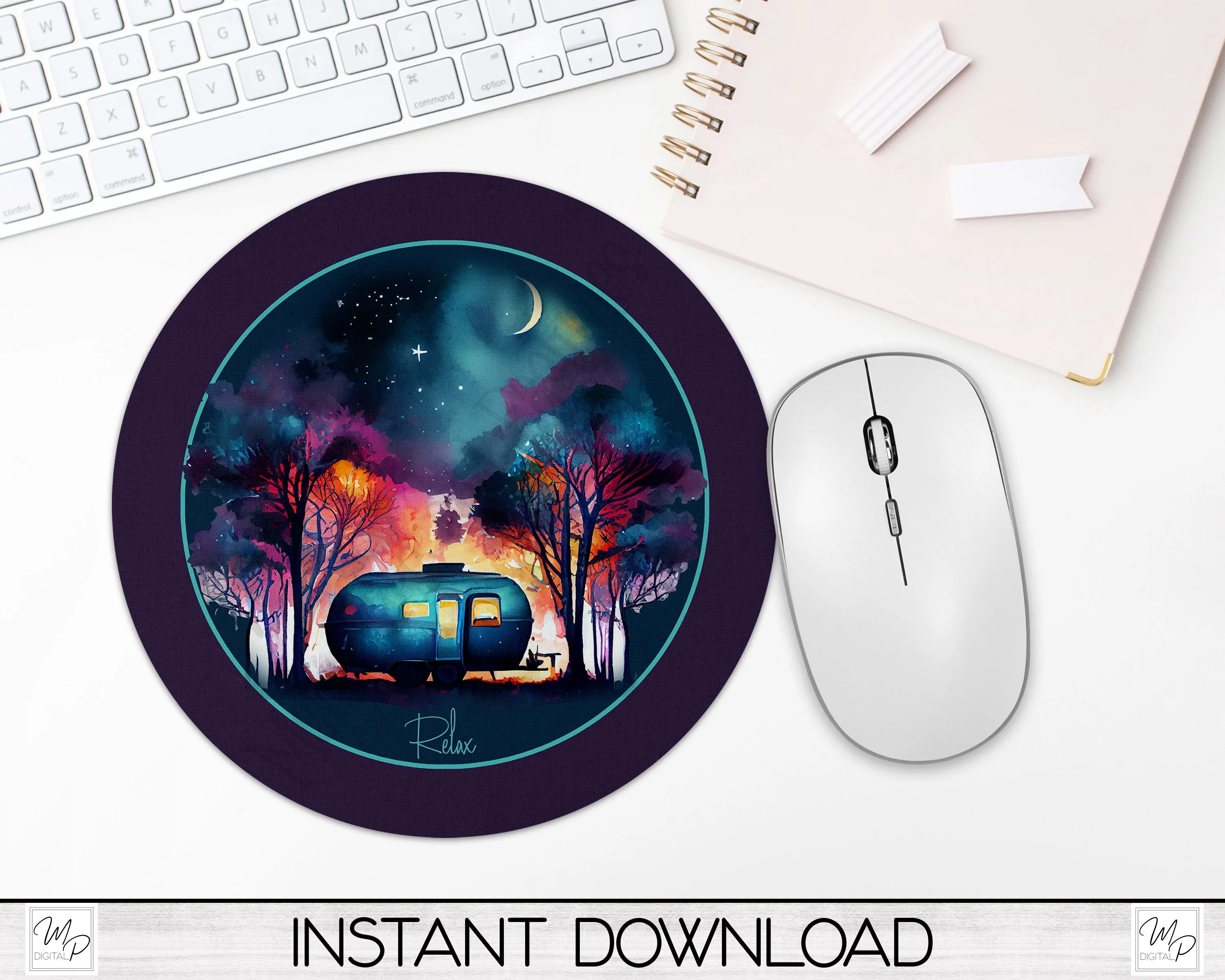 Camping Door Sign PNG, Digital Download for Sublimation, Round RV Camper Door Hanger PNG