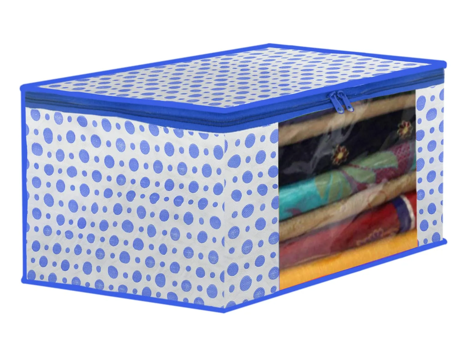 Heart Home Dot Printed Non-Woven Blouse & Saree Cover, Cloth Organizer Set, Wardrobe Organiser With Tranasparent Window- Pack of 6 (Blue)-46HH0470