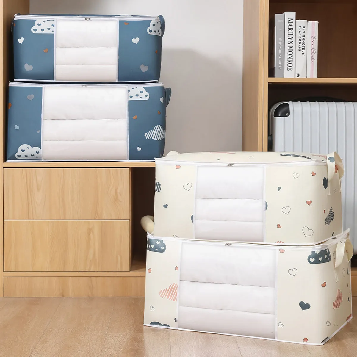 Large Capacity Clothes Quilt Storage Bag Organizer with Handle Clear Window Sturdy Zipper for Comforters Blankets Bedding Clothes