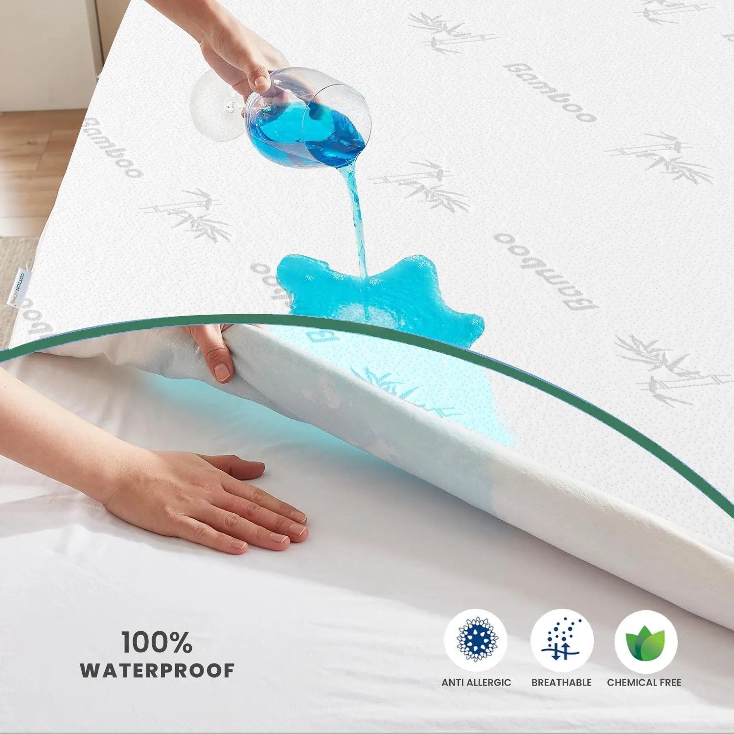 Premium Bamboo Mattress Protector 120x200 35CM | Gray | Breathable & Waterproof by Cotton Home