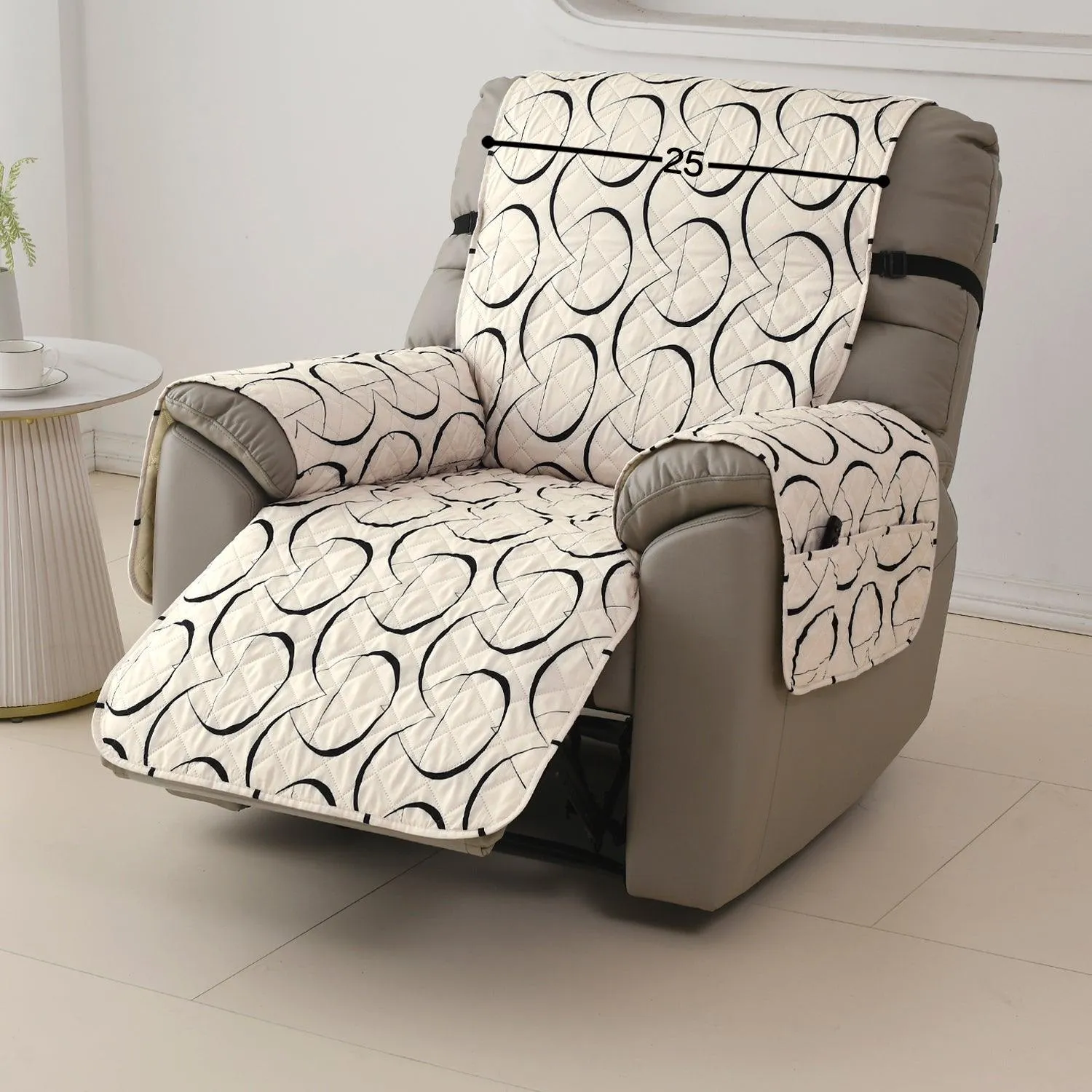 Quilted Recliner Water Repellent & Waterproof Cover for Small / Large - Natural Beige Abstract Art